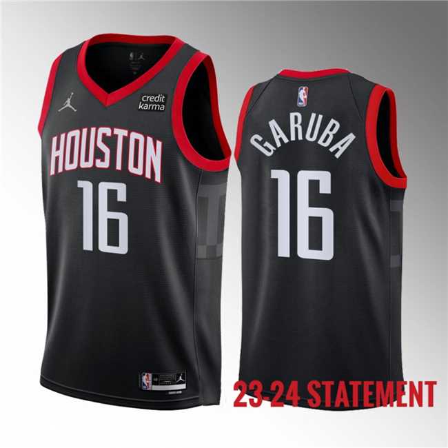 Men's Houston Rockets #16 Usman Garuba Black 2023 Statement Edition Stitched Basketball Jersey Dzhi